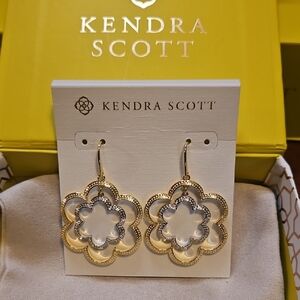 New Kendra Scott Gold and Silver Susie Open Frame Drop Earrings